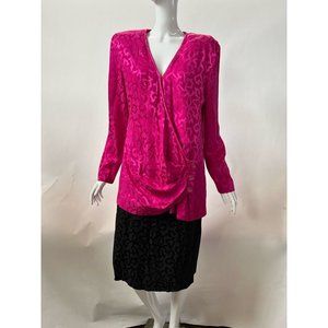 Chetta B By Sakowitz Womens Dress Pink Black V Neck Long Sleeve Layer Vintage 6